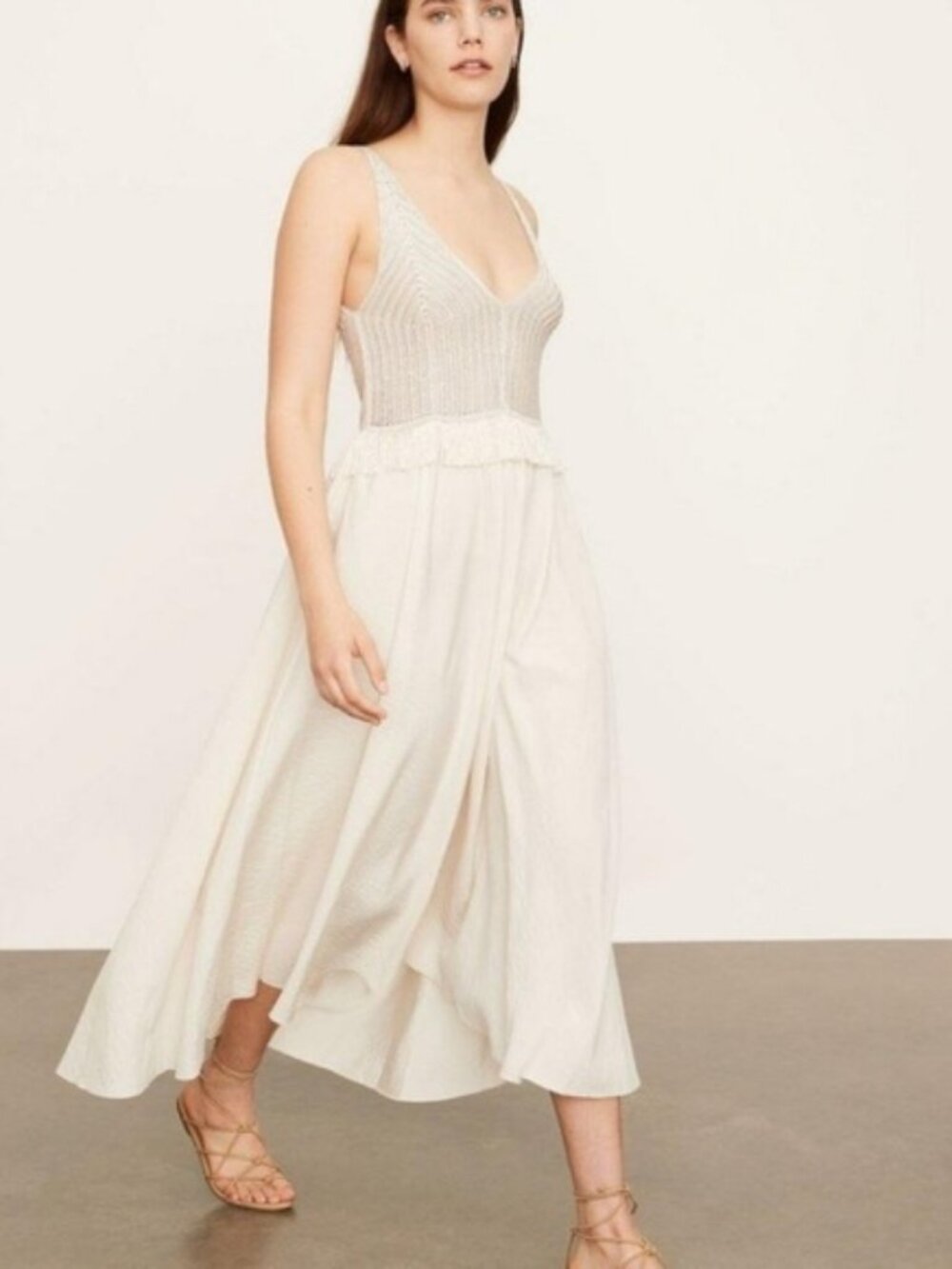 Vince Crochet Fringe Maxi Dress Boho Festival Resort Ivory Size Small Lined